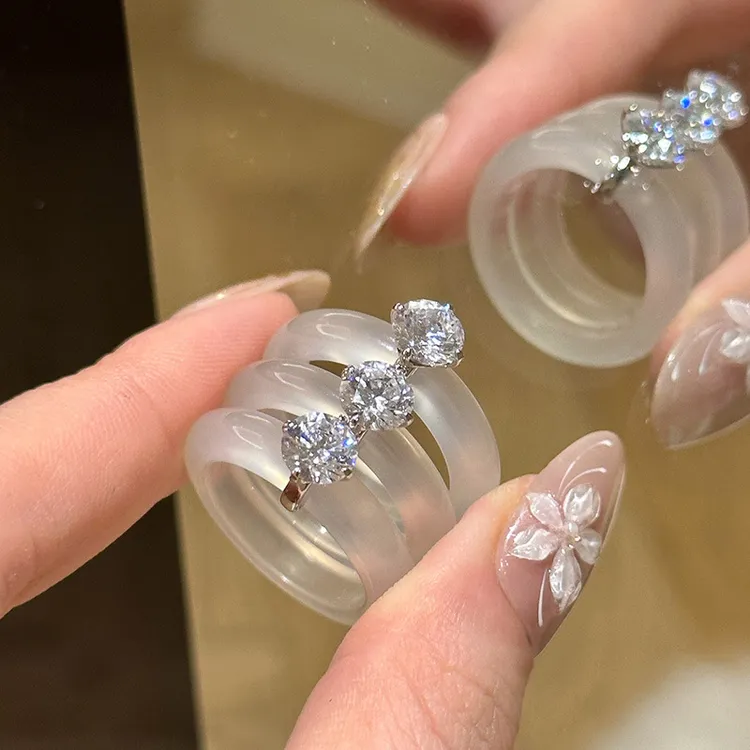 爆款新中式素圈清透石素圆戒指国风气质精致指环