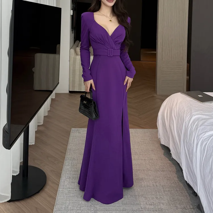 InstaHot/穿神么设计师高级感秋冬收腰连衣裙2025长袖鱼尾礼服裙
