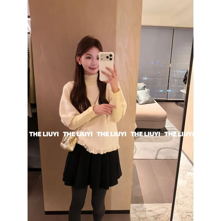 【LIUYI】气质韩女~气质木耳边打底短袖两件套51105C6潮牌女装