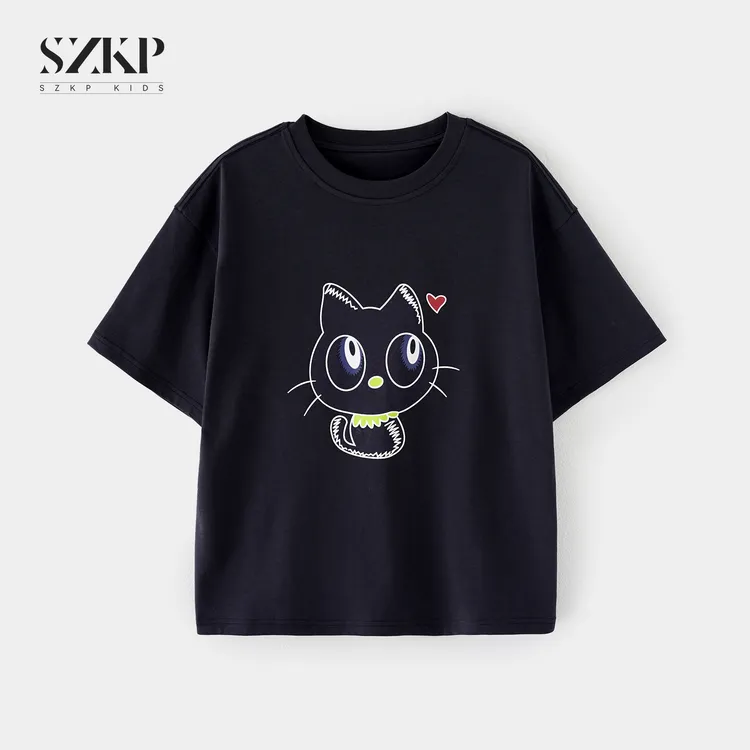 SZKP纯棉吸汗印花t恤女童夏季新款儿童洋气潮款短袖BGYX551172
