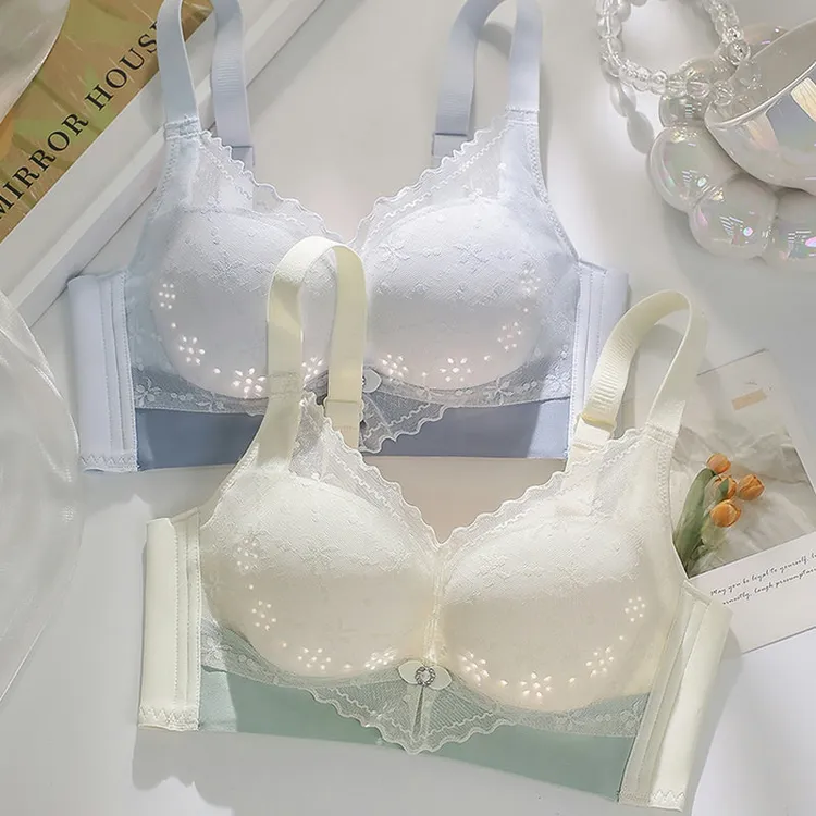 薄款无磁内衣女聚拢小胸大胸性感蕾丝收副乳透气洞洞杯夏季文胸罩