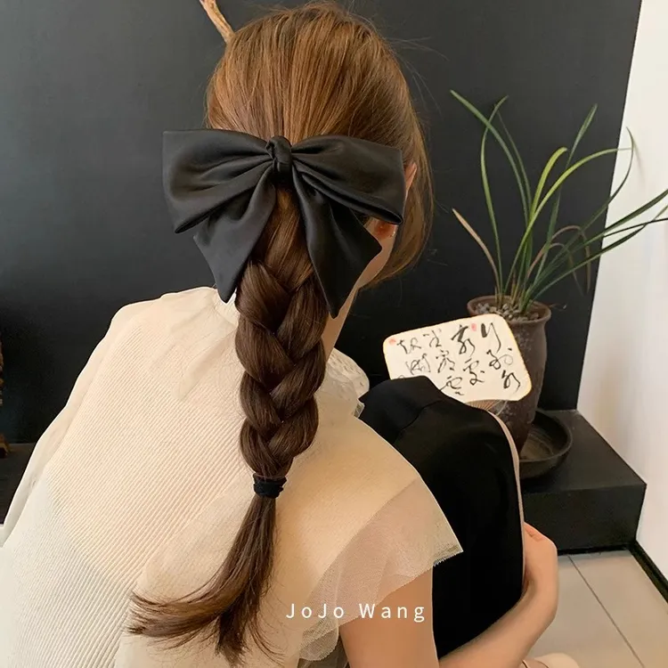 质感优~缎面黑色蝴蝶结鸭嘴夹时尚发夹女后脑勺头饰发饰气质顶夹