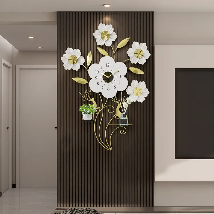 锦绣花鹿--恋妆创意装饰挂钟客厅餐厅家用时钟静音钟表网红挂件