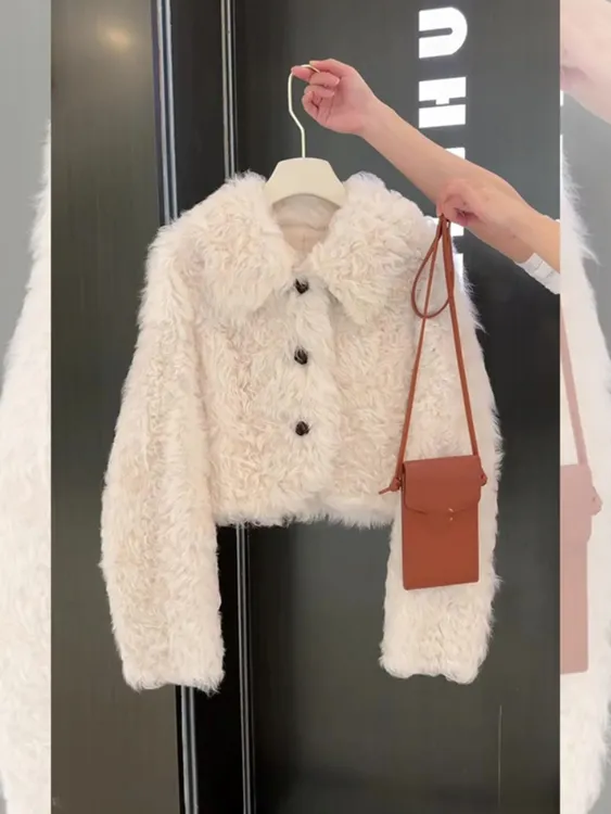2025秋冬新款爆款小香风翻领毛绒短款女小个子时尚洋气外套女装