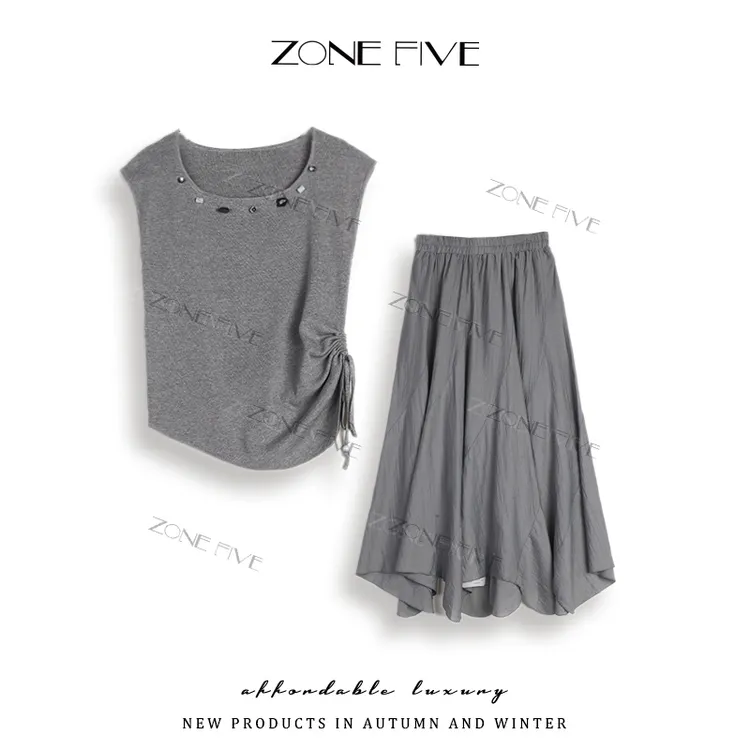 【zonefive】无袖宽松休闲风显瘦休闲时尚百搭气质夏季时尚套装