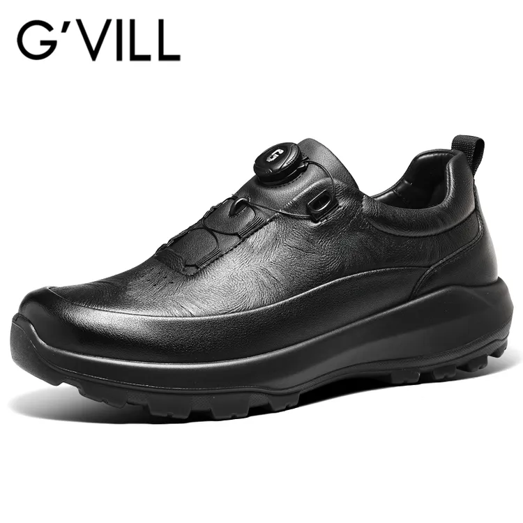 G'VILL/贵之步真牛皮男士休闲皮鞋旋钮防水轻便防滑户外商务皮鞋商品图