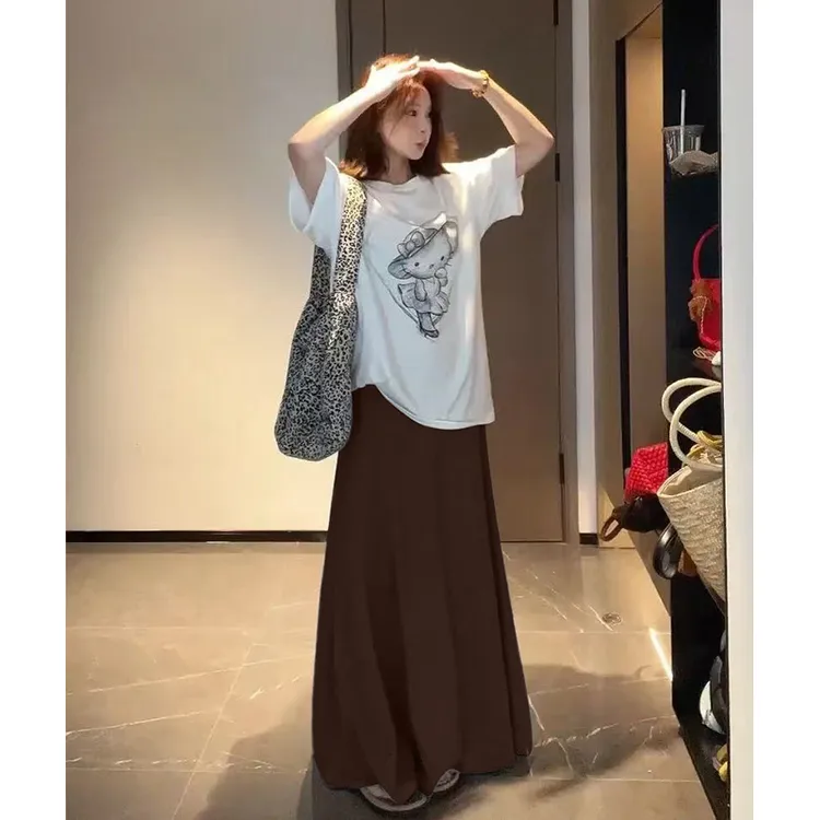 慵懒松弛感半身裙女夏秋新款百搭高腰垂感休闲果冻空气层a字长裙