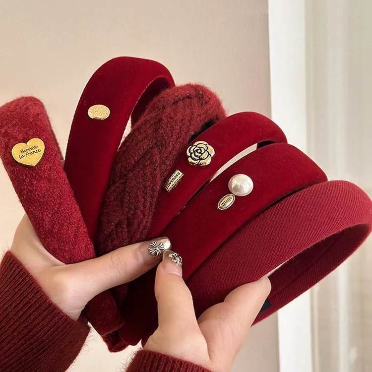 红色系秋冬海绵发箍高颅顶高级感头箍女新款简约日常洗脸头饰发饰