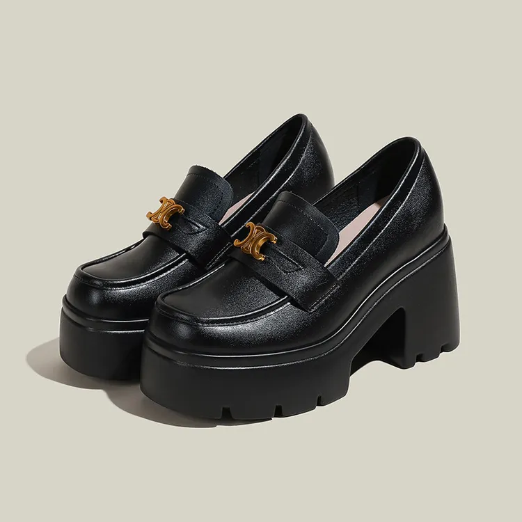 小个子内增高乐福鞋厚底英伦风一脚蹬小皮鞋女单鞋XBH219-3