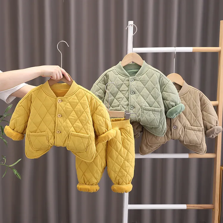 【沫沫家】男女童休闲洋气纯色长袖棉服两件套装宝宝秋季时髦潮酷