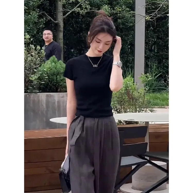 夏装搭配一整套装女高级感时尚气质百搭t恤高腰休闲阔腿裤两件套