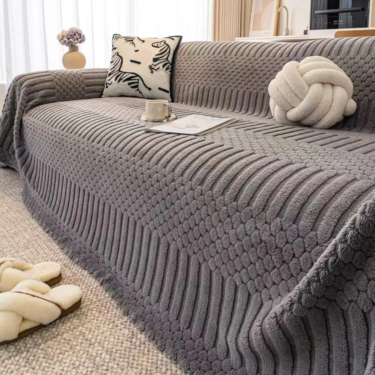 小豆丁奶油风沙发巾一整片全盖沙发盖布新款秋冬毛绒沙发套罩坐毯