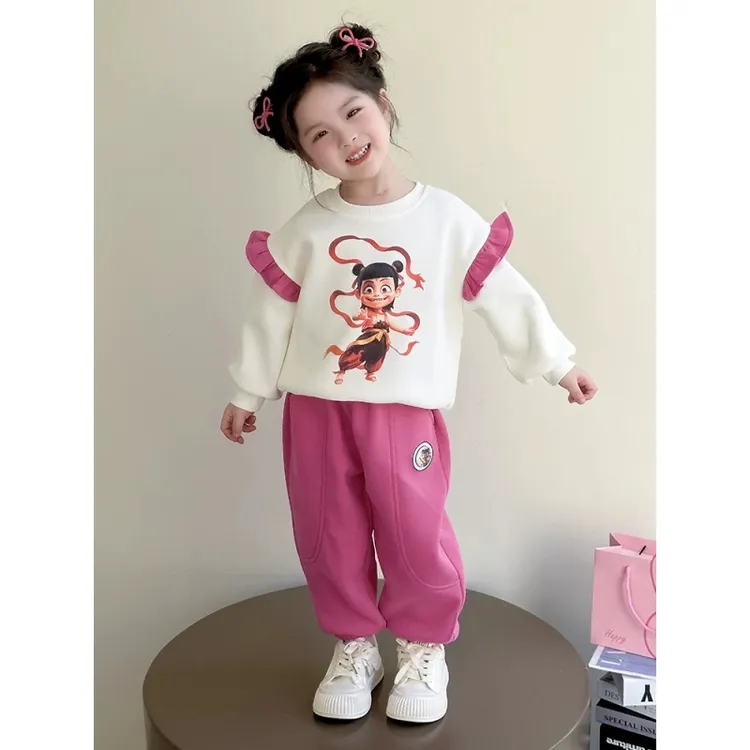女小童哪吒卫衣套装春秋季2025款女孩宝宝洋气卡通魔童衣服两件套
