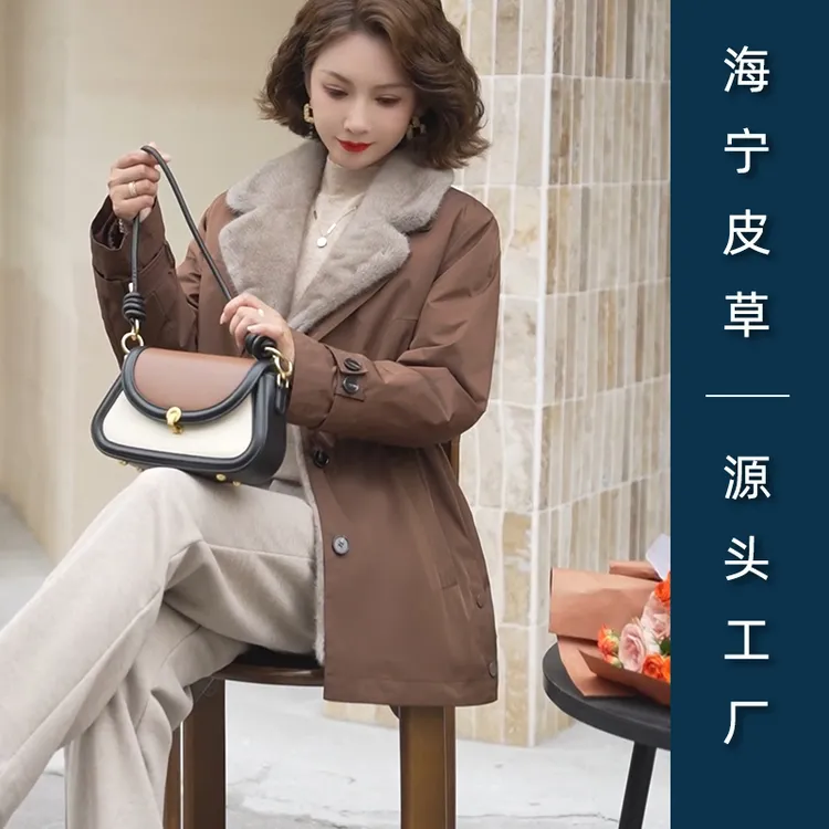 正宗水貂毛内胆裘皮皮毛派克服大衣女一手长冬季加厚海宁皮草女
