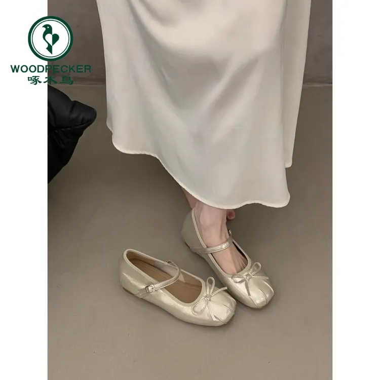 啄木鸟法式内增高香槟色浅口单鞋女2025新款配裙子玛丽珍小皮鞋女