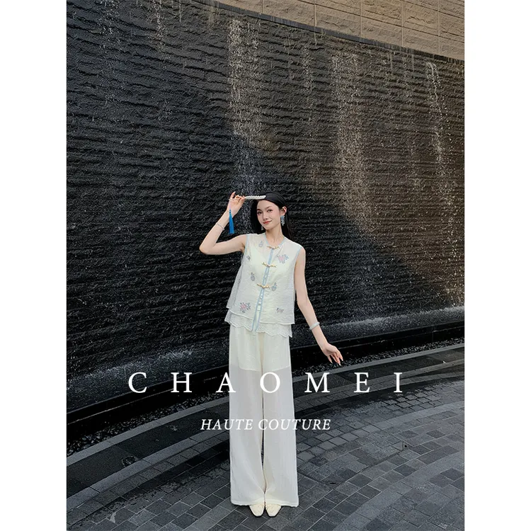 冯（CHAOMEI【清梦】新中式国风女装高级感轻奢时尚醋酸马甲醋酸裤子