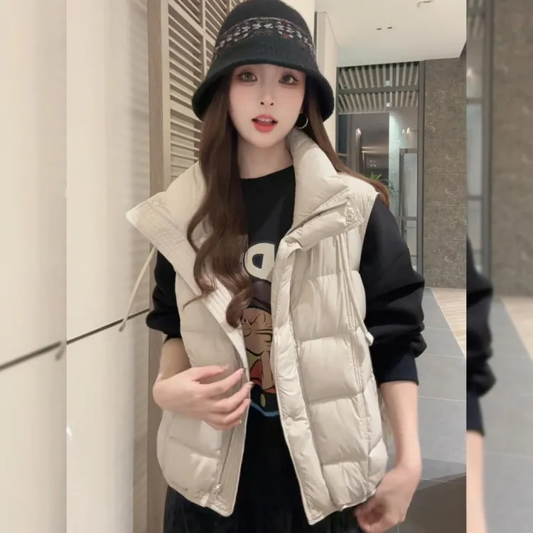 马甲女外穿秋冬新款2025加厚保暖棉服马夹立领无袖咖色背心外套