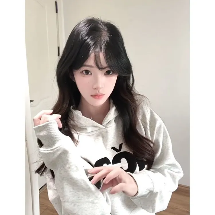 隐藏口袋韩系潮牌字母刺绣连帽卫衣女秋冬宽松设计感百搭休闲外套