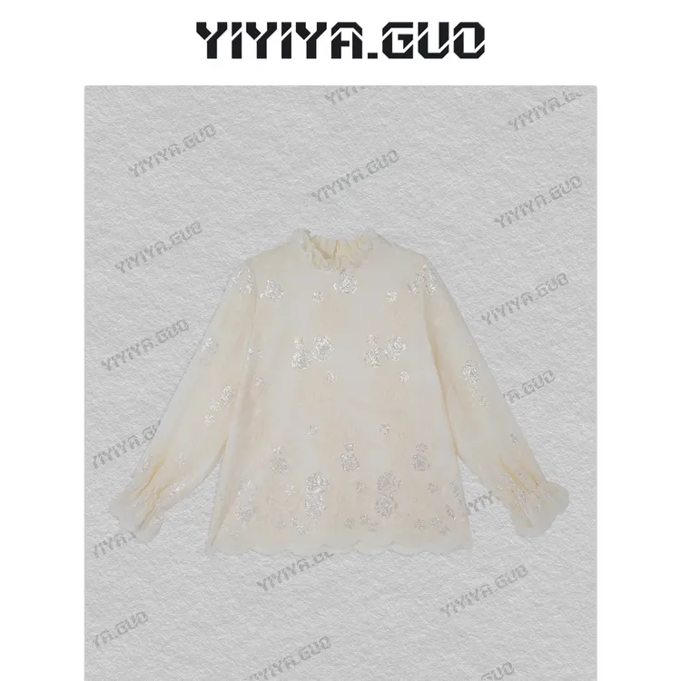 yiyiya.Guo艺艺吖【微光记忆】刺绣亮片花边领长袖上衣25SS0250