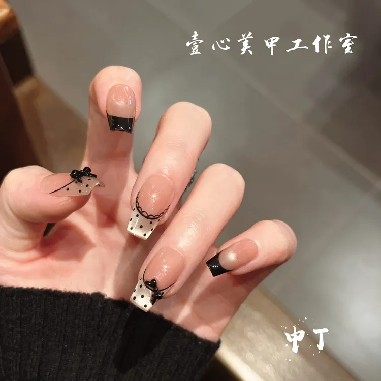 黑天鹅-壹心纯手工穿戴甲 美甲贴片可拆卸假指甲10片装