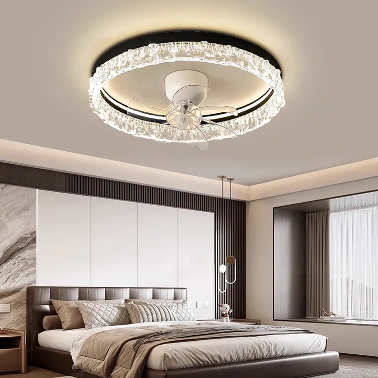 风扇卧室灯主卧2025新款圆形家用中山灯具现代简约摇头静音吸顶灯