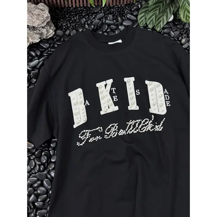 重磅情侣潮tee夏宽松贴布绣字母短袖tee青年日常青春休闲