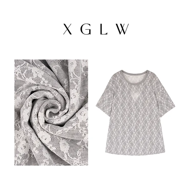 心动恋歌~胖MM大码休闲百搭夏季复合蕾丝T恤短袖G3T0023