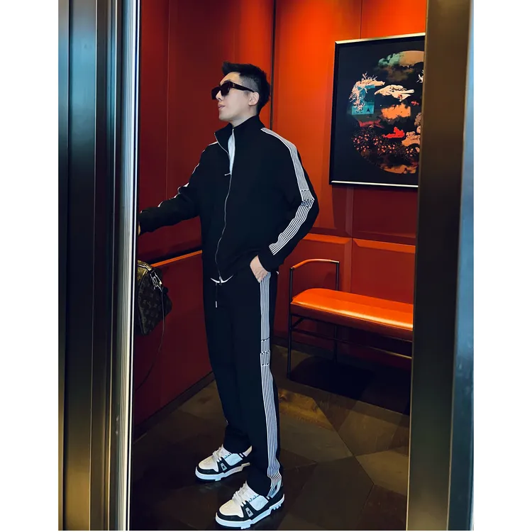 【蜜蜂织带套装】李查德秋痞帅男装弹性液氨棉立领夹克休闲长裤子