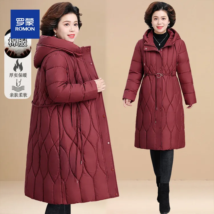 罗蒙妈妈冬装棉服过膝长款棉衣外套2025新款中老年秋冬保暖棉袄女