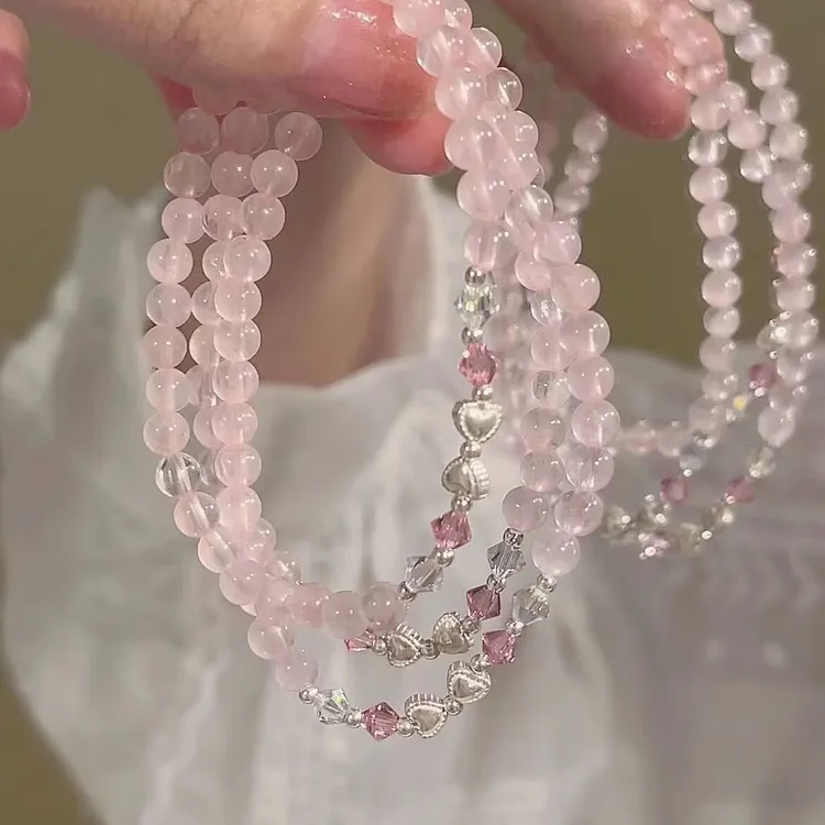 非金属玻璃手链 「蜜桃汽水」甜美蝴蝶结串珠手链女ins小众新款轻奢