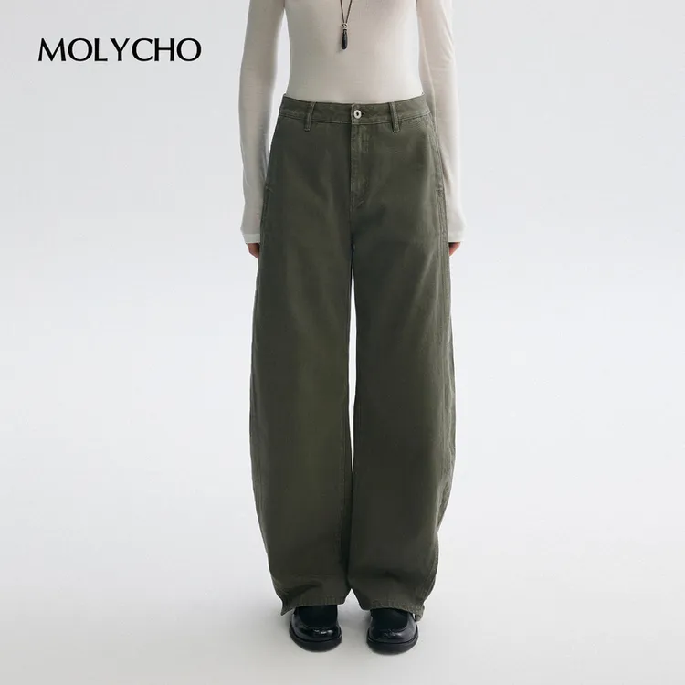 MOLYCHO｜“遮肉神裤"水洗立裁牛仔镰刀香蕉裤宽松休闲阔腿弯刀裤
