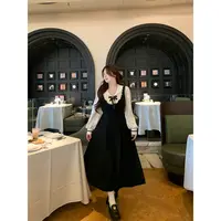 安妮不火【温莎优等生】新款学院风缎面娃娃领呢料连衣裙A253Q0628
