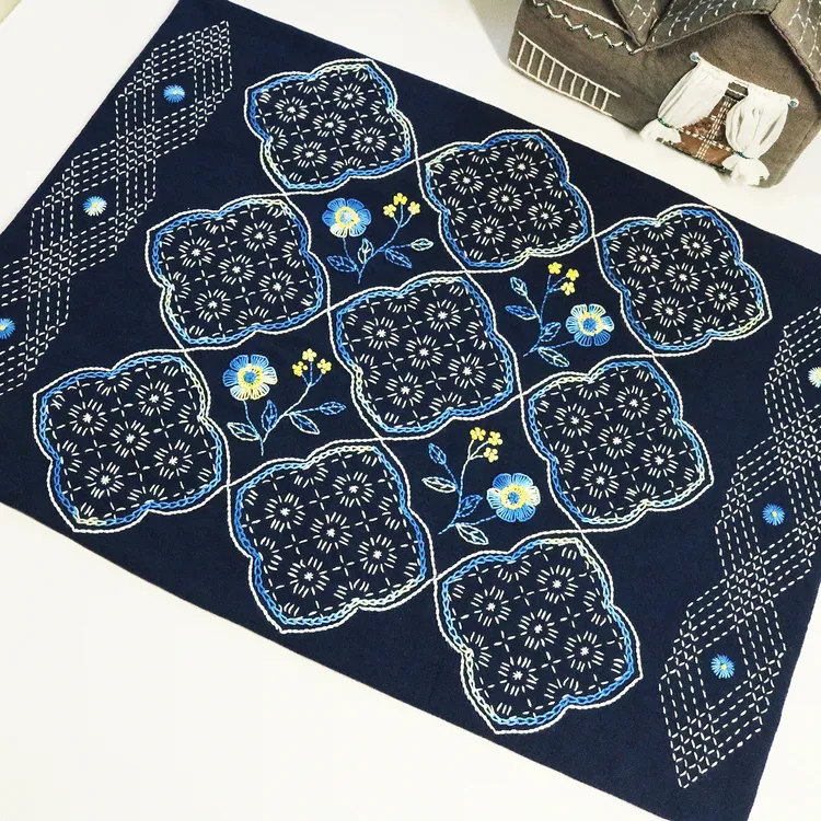 原创星花织梦刺子绣茶席材料包棉麻手工布艺diy自绣茶垫34*45cm