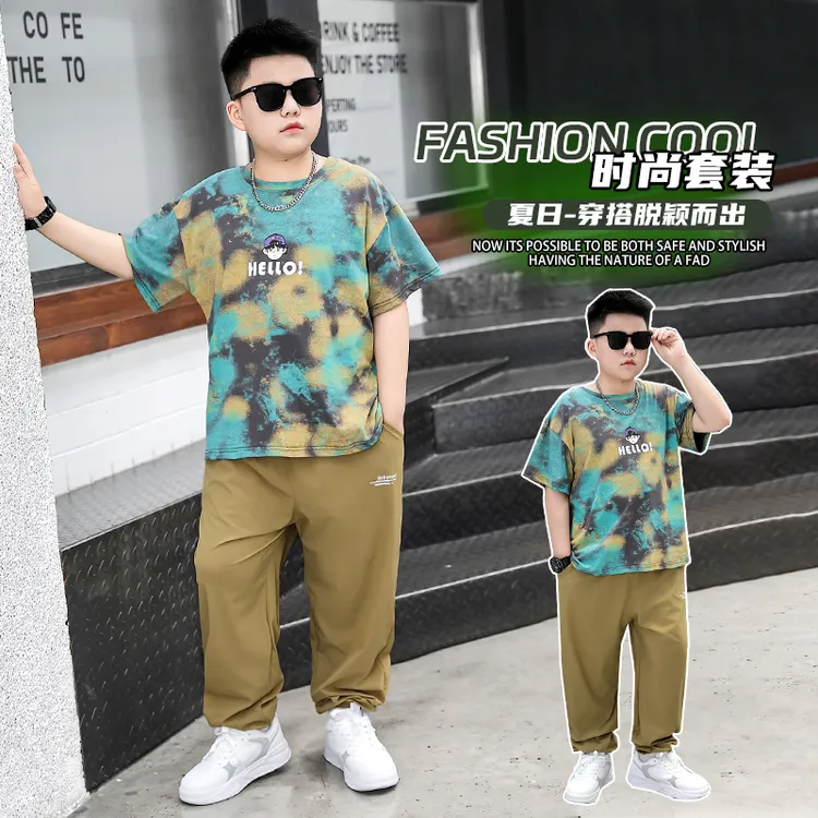 小胖子胖男童中大童夏季短袖套装加肥加大2025新款半袖两件套薄款