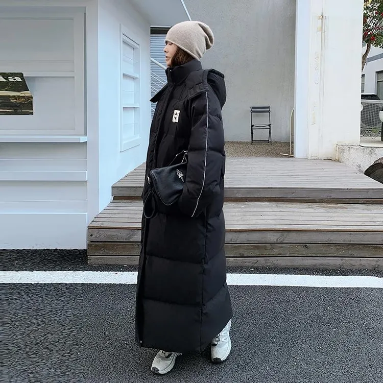 2025新超长款过膝法式保暖羽绒棉服学生韩版黑色棉衣极寒棉袄外套