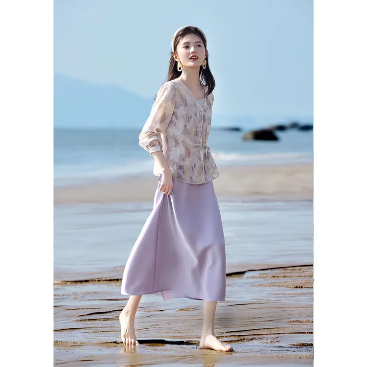 优雅飘逸度假风晕染轻薄开衫吊带裙套装2025夏季两件套装女装夏装