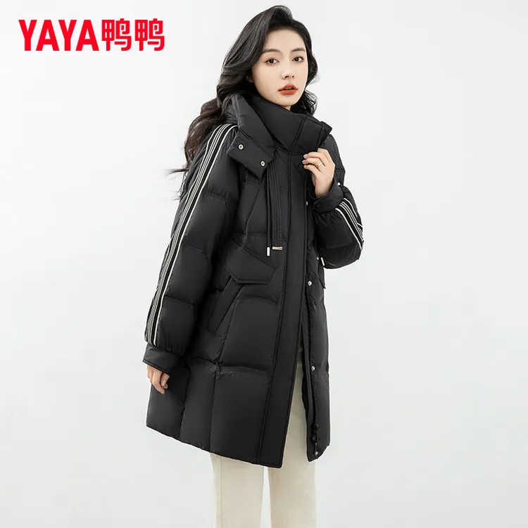 YAYA/鸭鸭新款时尚外套保暖百搭羽绒服女中长款加厚版YE3B634515L