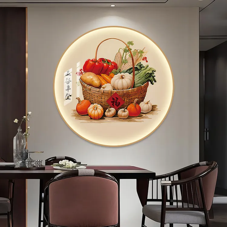 新中式五谷丰登餐厅装饰画中国风水果饭厅壁画客厅玄关背景墙挂画