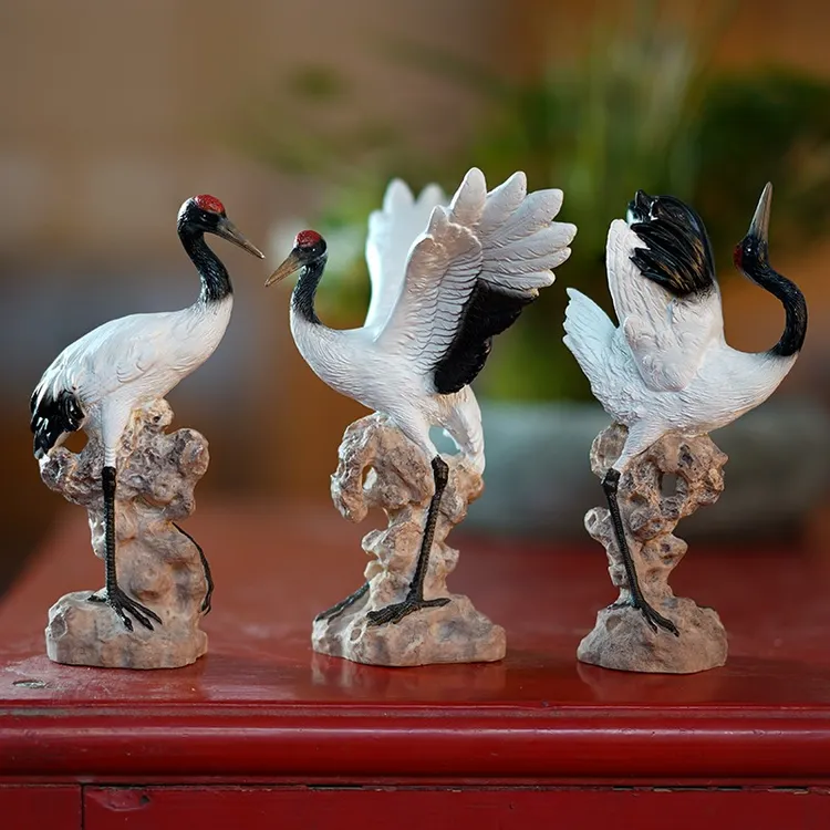 假山水景摆件仙鹤小白鹤丹顶鹤动物鱼缸鱼池微景观盆景造景装饰品