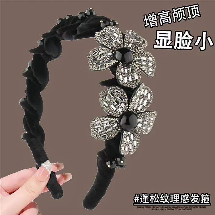 高级感手工丝绒立体花卉轻奢气质发箍花朵高颅顶发复古简约饰品