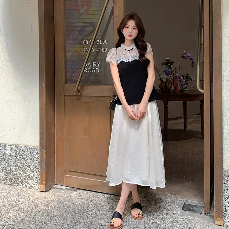 清凉透气国风套装女2025夏新款修身气质上衣宽松显瘦半身裙两件套