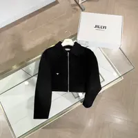 jillyi【冬夜迷雾】黑色经典小蜜蜂外套气质秋季翻领纯色休闲时尚