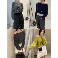KS 福（1ks83267#）多巴胺色系- 软针织挂脖一字肩毛织衫 10-29