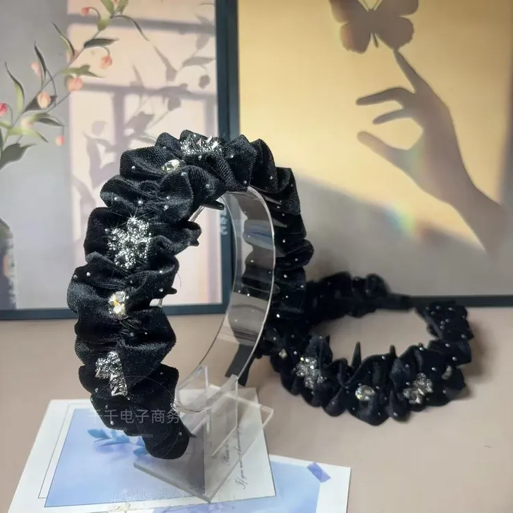 韩版倒齿纹理感镶钻十字气质时尚百搭款减龄高级感发箍T0988