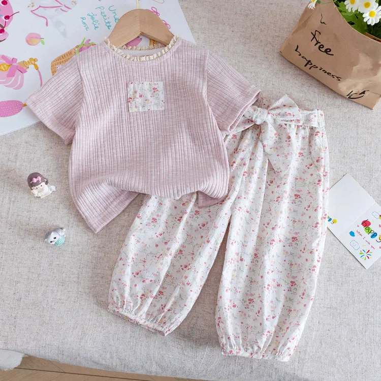 女小童夏季短袖洋气舒适甜美气质休闲高级感网红夏季上学度假套装