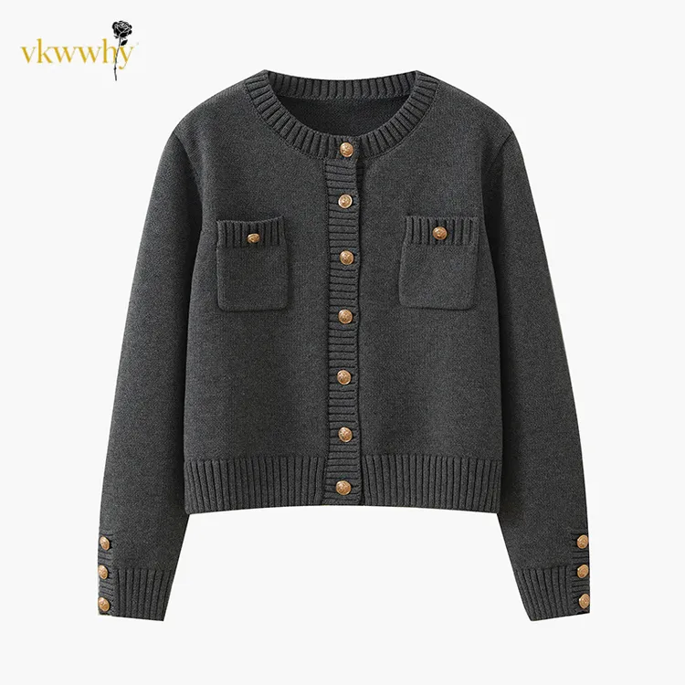 新款圆领百搭外套女装短款小香风气质春秋休闲复古百搭针织开衫