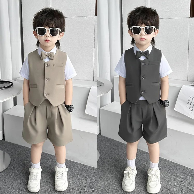 夏款儿童西装套装花童礼服男童小西装薄款男孩小主持人礼服高级感