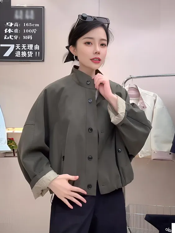 韩版立领夹克外套女2025秋新款百搭宽松显瘦时尚设计感小个子上衣