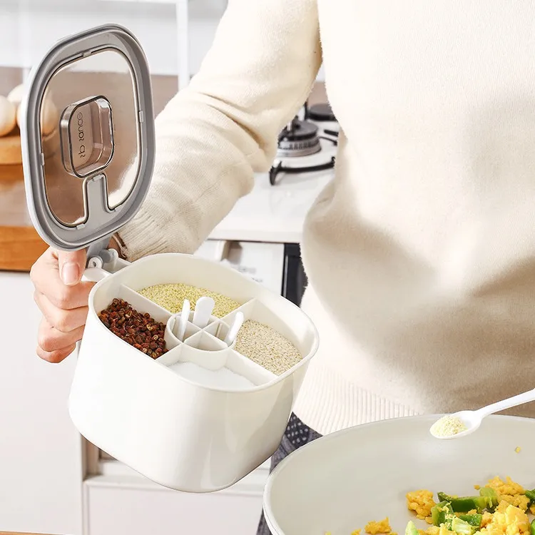 日式调味罐一体套装四格调料盒厨房家用分格佐料盒带盖盐罐收纳盒