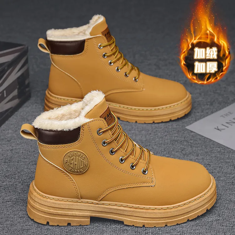 【工厂直发】男鞋高帮马丁靴子男秋冬季加绒保暖雪地靴男户外棉鞋子